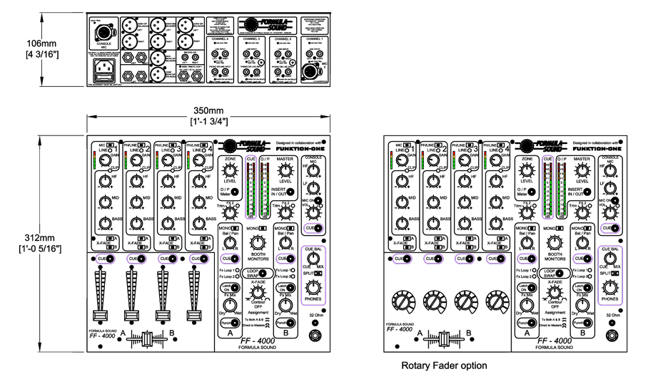 FF4000 DJ Mixer Technical Drawing