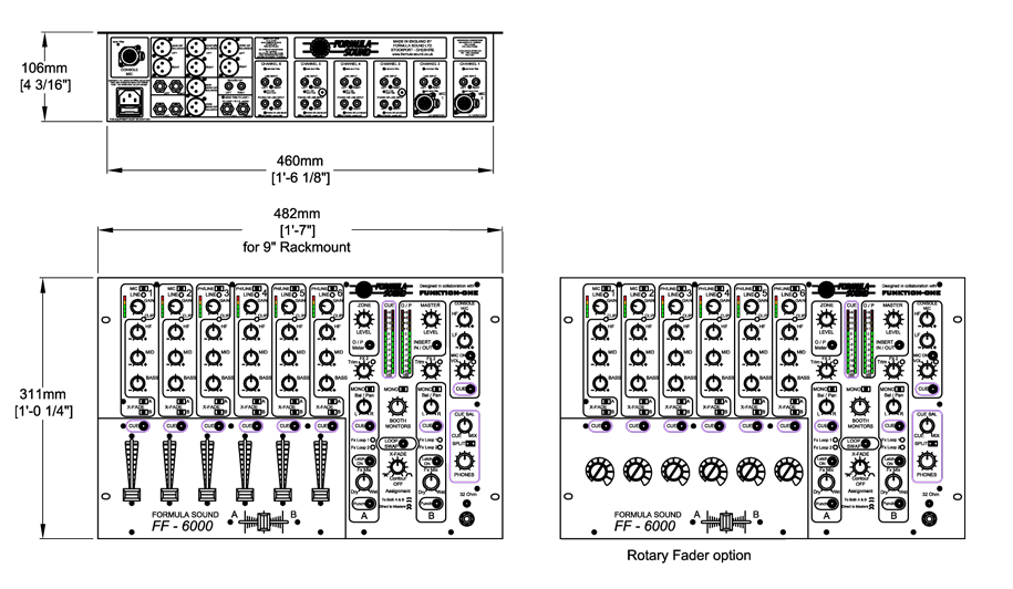 FF6000 DJ Mixer Technical Drawing